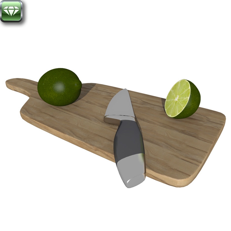 Cutting board, knife and lime